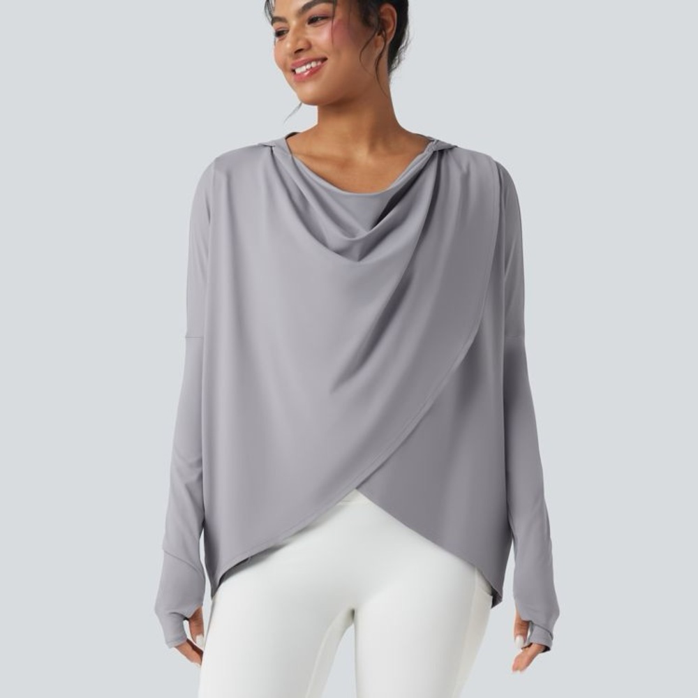 HALARA Light Gray Draped Wrap Long Sleeve Top